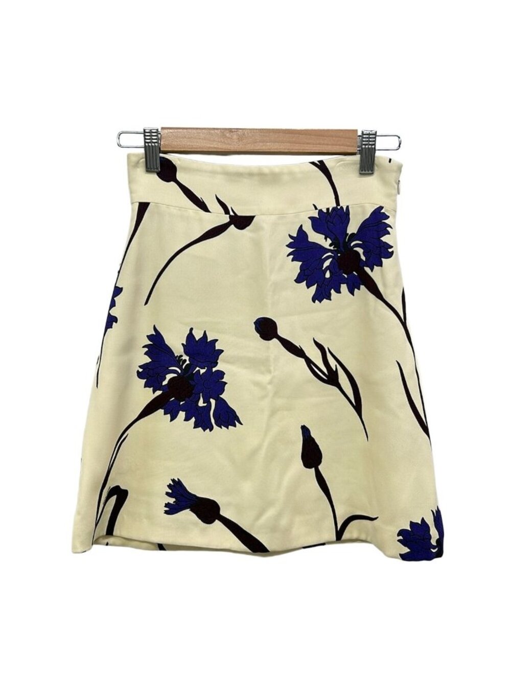 Miu Miu Skirt S Ivory Navy Dark Brown Knee Length Floral Pattern 36